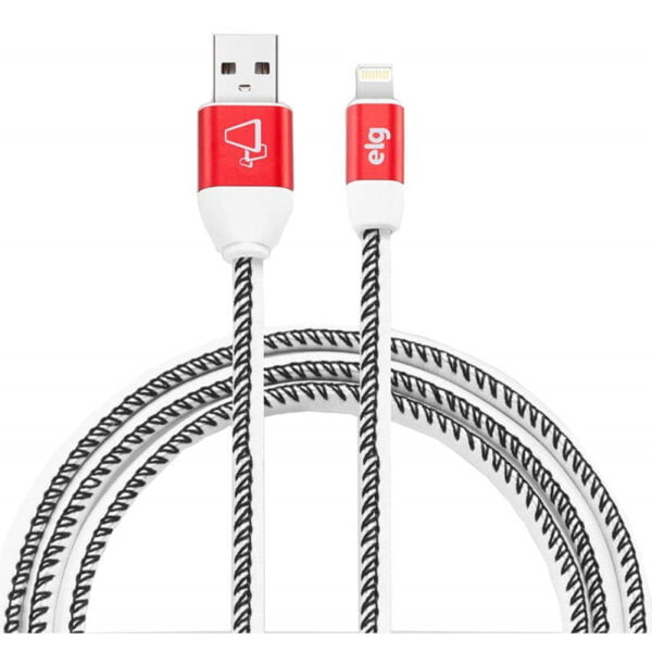 Cabo Lightning USB ELG SKN810WH Tecido Natural Costurado (1 metro) Preto/Branco