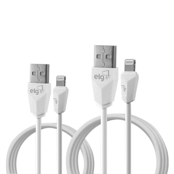 Kit 2 em 1 Cabo USB Lightning ELG CMB812WH Elastomer (1 metro) e (2 metros) Branco