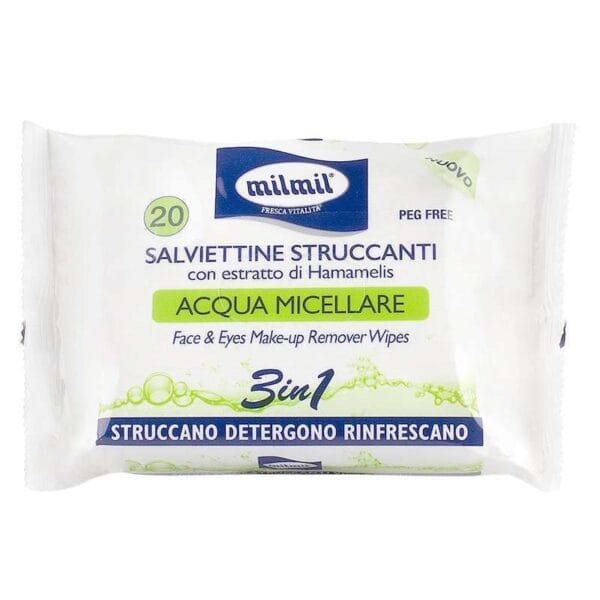 Lenço Demaquilante Milmil Acqua Micellare 3 em 1 (20 Unidades)