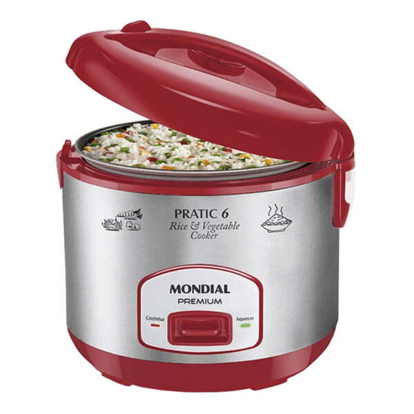 Panela Elétrica de Arroz Mondial Pratic Rice 6 PE-35 Vermelho/Inox - 220V