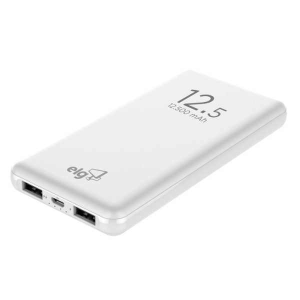 Carregador Portatil ELG PB125 12.500mAh 2x USB 1A/2.1A - Branco