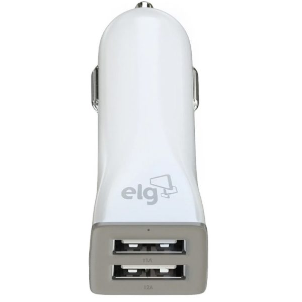 Carregador Veicular ELG CC2S Polímero de alta resistêcia 2x USB 1A/2A - Branco