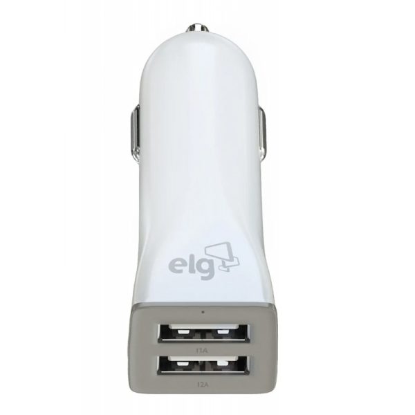 Carregador Veicular ELG CC2SE Polímero de alta resistência 2x USB  1A/2A - Branco