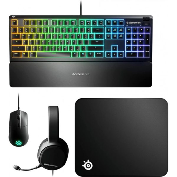 Kit 4 em 1 SteelSeries Premier Gaming Bundle Arctis 1/ Apex 3/ Rival 3/ QcK Medium - 66015