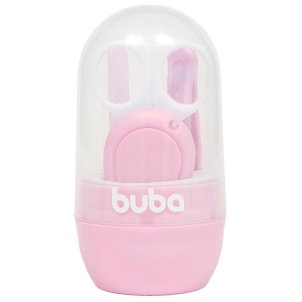 Kit Cuidado Tesora Corta Unhas Lixa e Pinça Buba 09802 (Rosa)