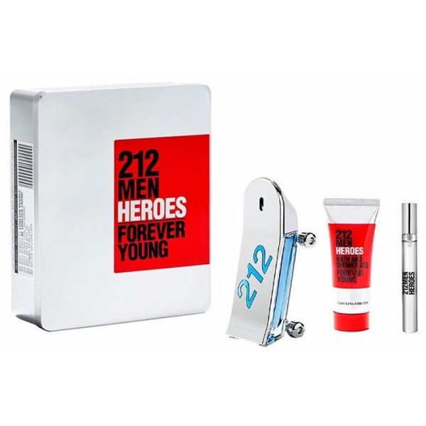 Kit Perfume Carolina Herrera 212 Men Heroes Forever Young EDT 90mL+10mL+Body 100mL