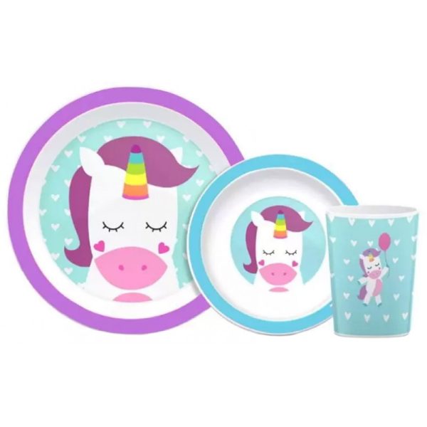 Kit Prato + Copo Animal Fun Unicornio Buba 10737 (3 Peças)