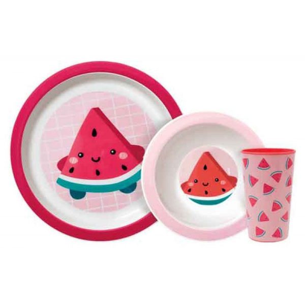 Kit prato + copo frutti melancia Buba 12746 (3 Peças)