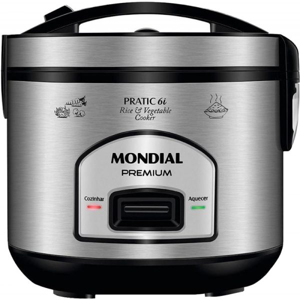 Panela Elétrica de Arroz Mondial Pratic 6i PE-43-6X Preto/Inox - 220V