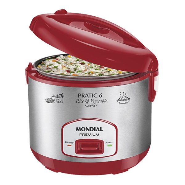 Panela Elétrica de Arroz Mondial Pratic Rice 6 PE-35 Vermelho/Inox - 110V