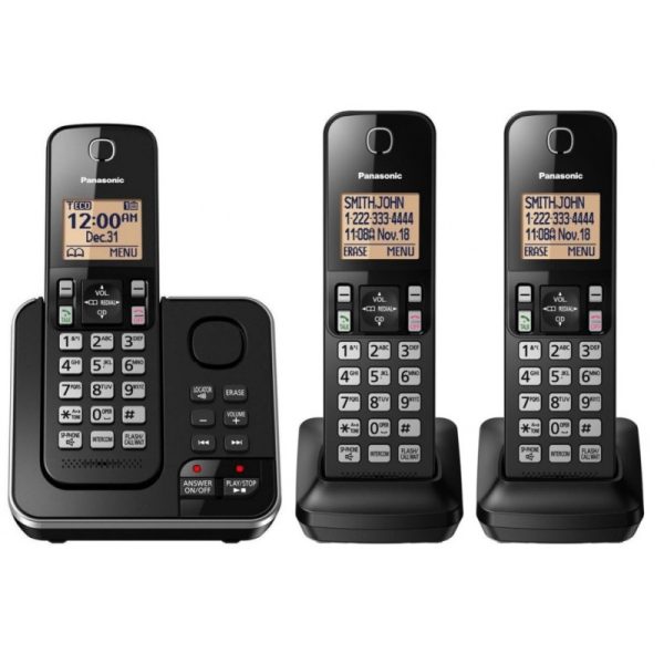 Telefone Fixo Panasonic Sem Fio KX-TGC363LAB 1.9Ghz (3 Bases) 110V